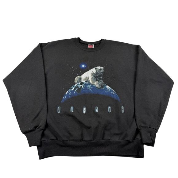 Vintage Polar Bear Alaska Nature Wildlife Animal Black Winter Crewneck Size XL - Picture 1 of 7